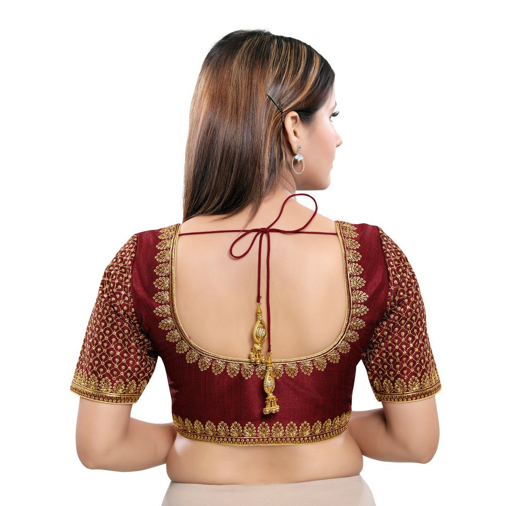 Machine Embroidery Zari Work Silk Blouse