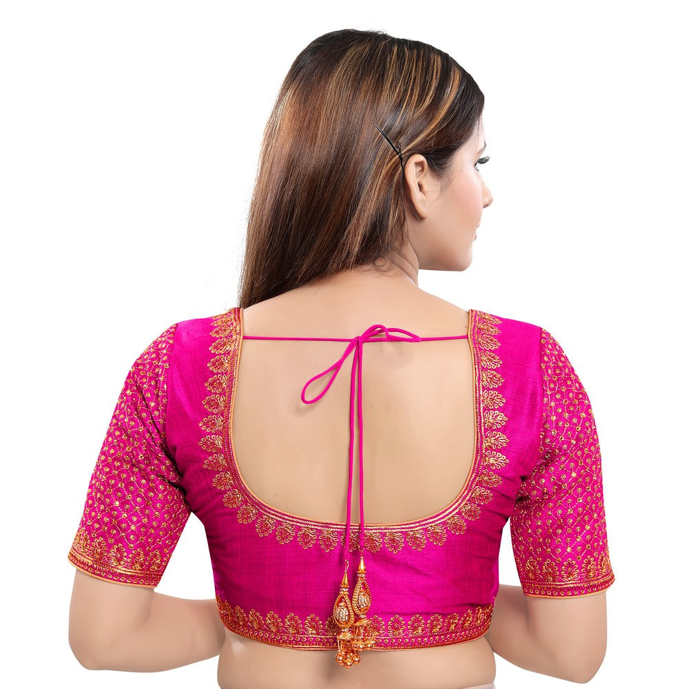 Machine Embroidery Zari Work Silk Blouse
