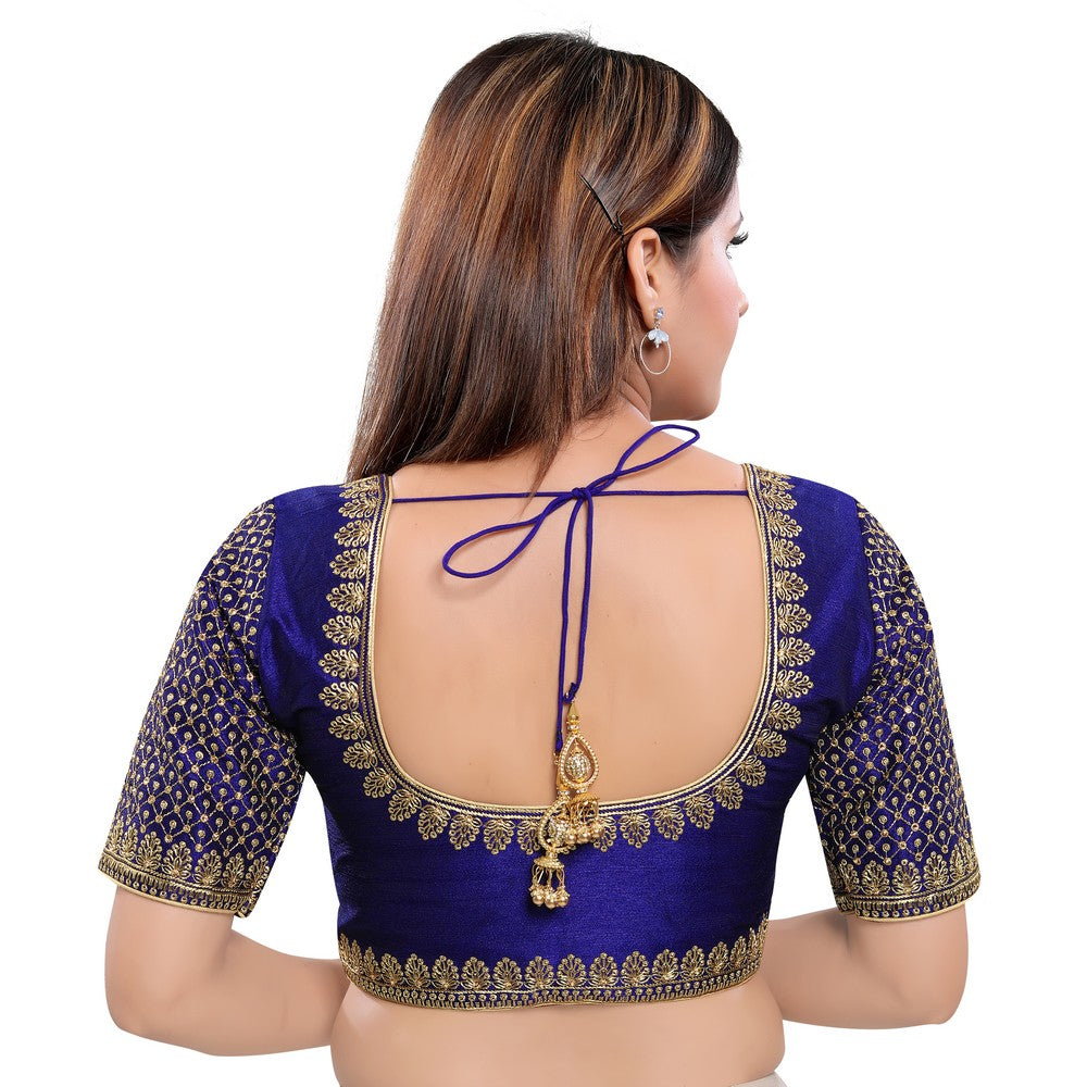 Machine Embroidery Zari Work Silk Blouse