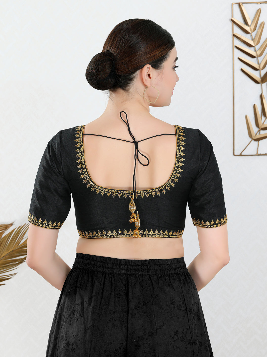 Zari Neckline Embroidery Round Neck Blouse