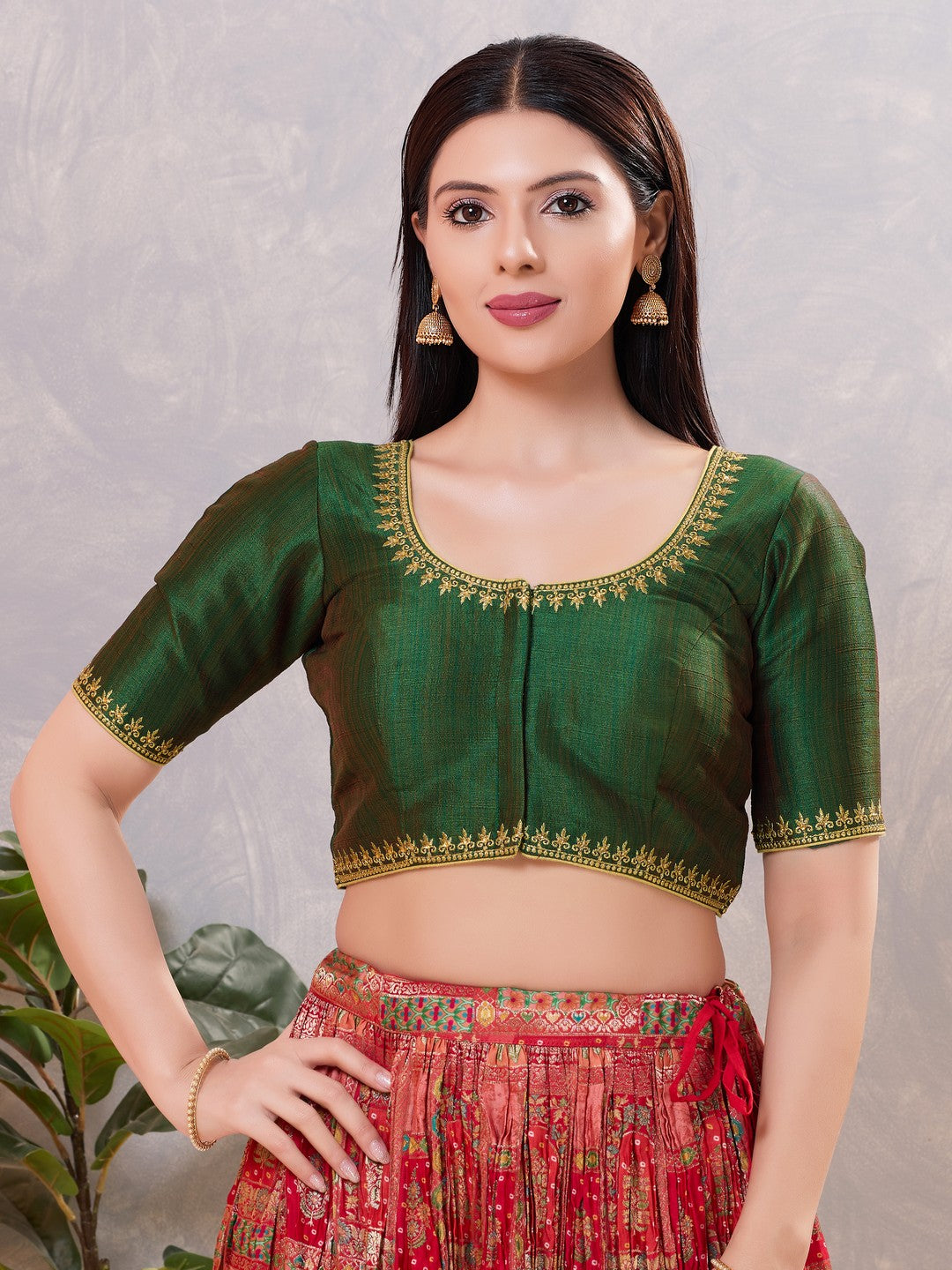 Zari Neckline Embroidery Round Neck Blouse