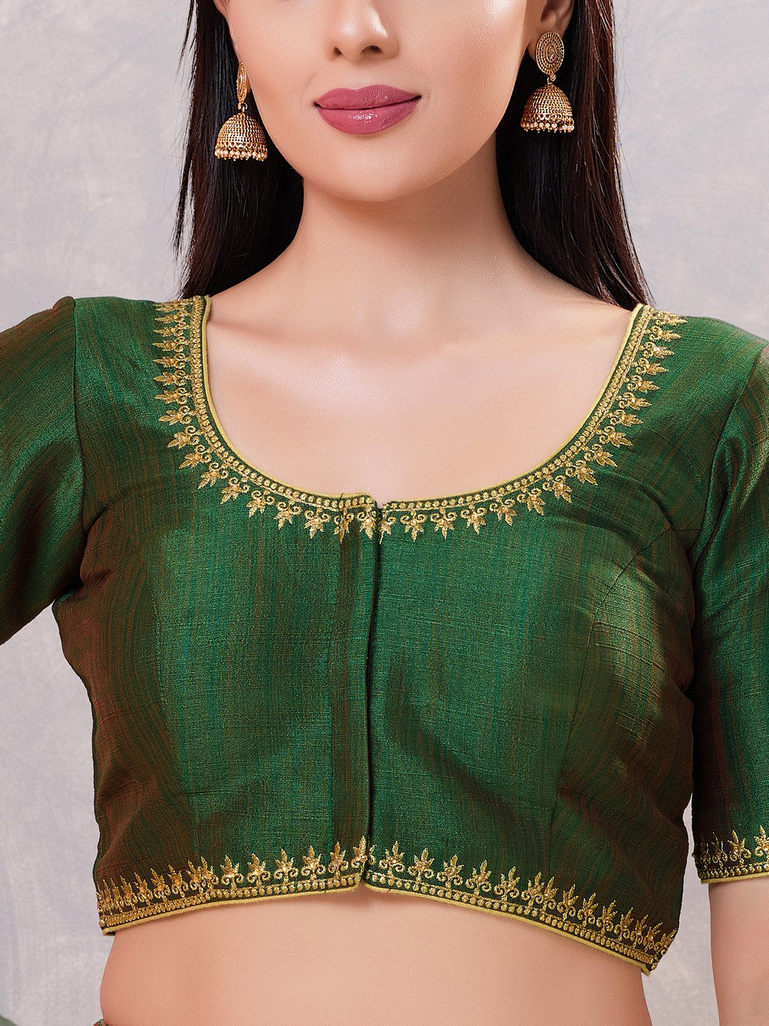 Zari Neckline Embroidery Round Neck Blouse