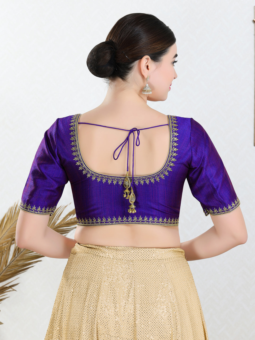 Zari Neckline Embroidery Round Neck Blouse