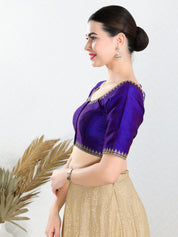 Zari Neckline Embroidery Round Neck Blouse