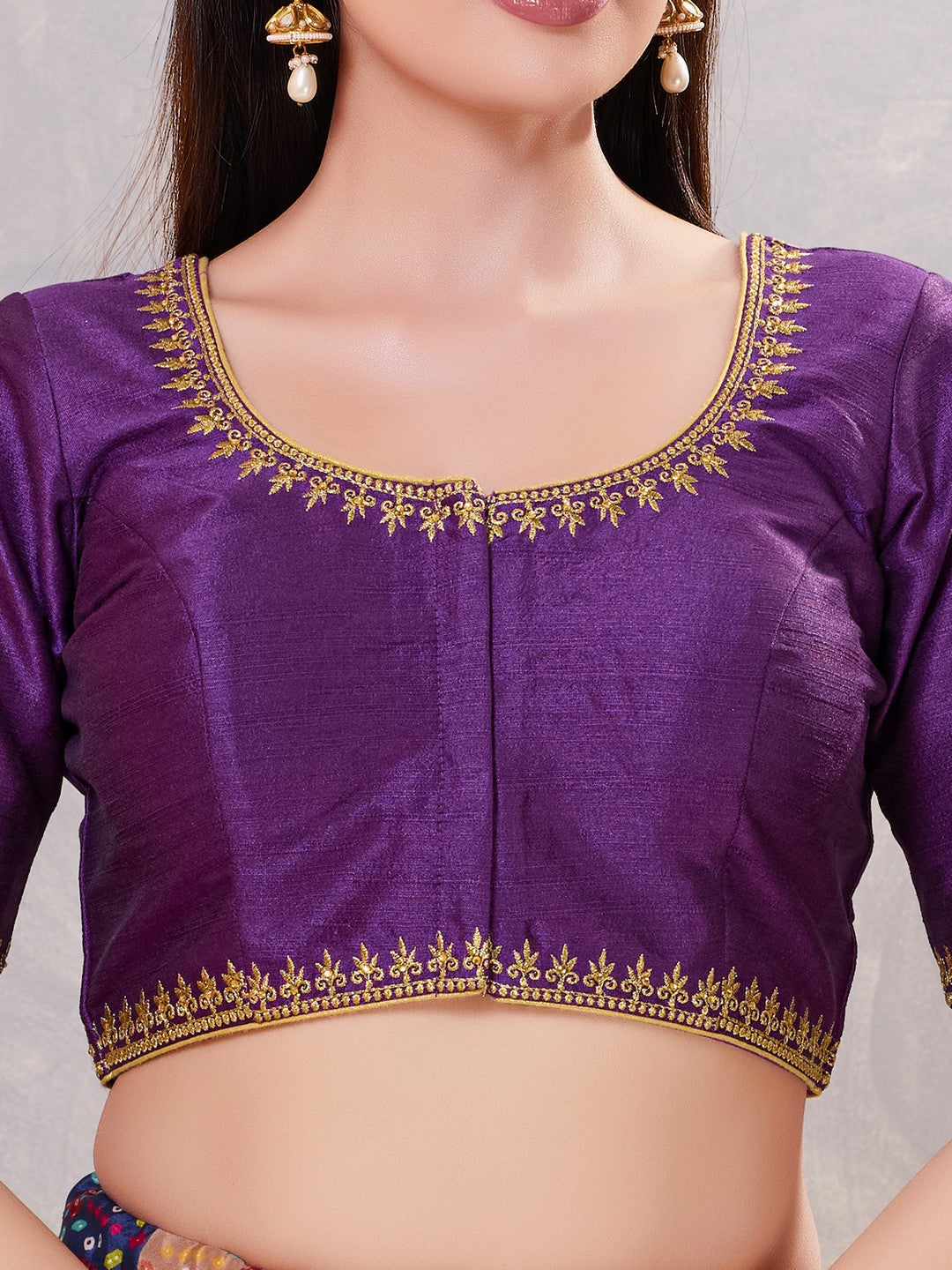 Zari Neckline Embroidery Round Neck Blouse