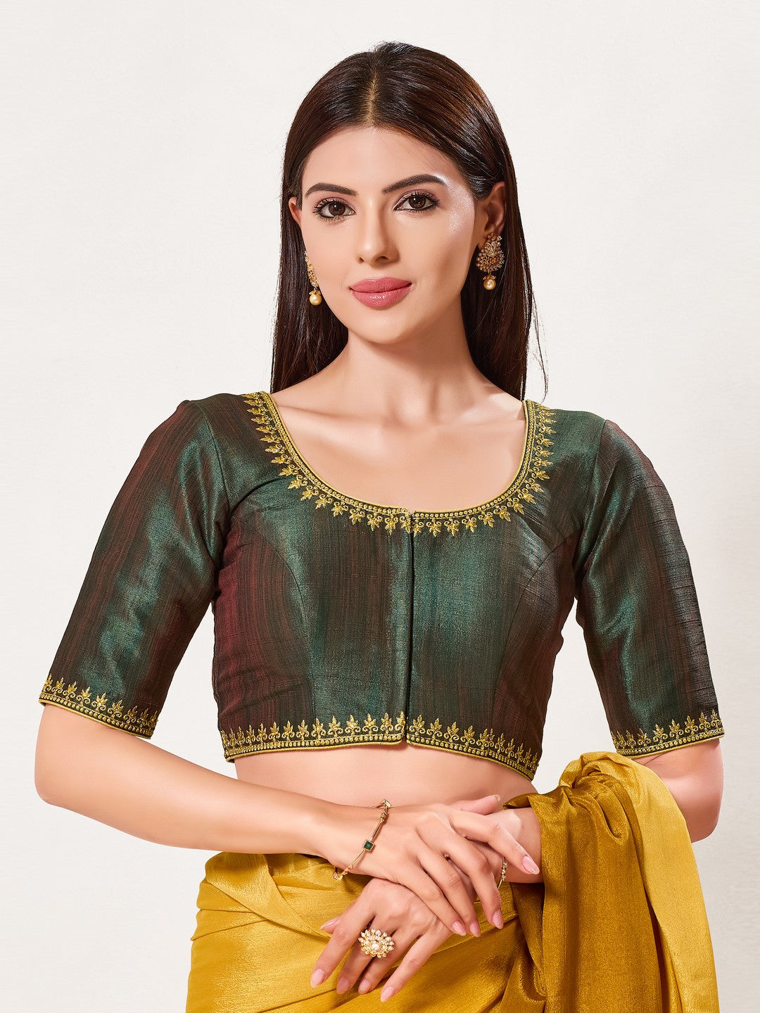 Zari Neckline Embroidery Round Neck Blouse