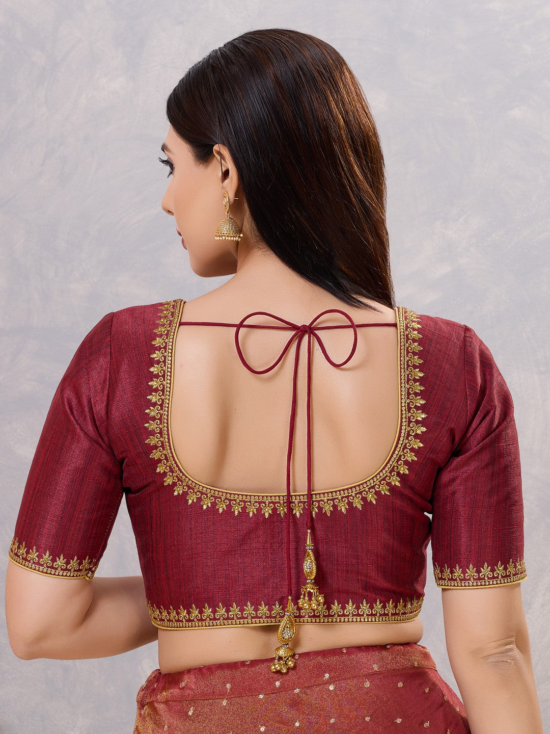 Zari Neckline Embroidery Round Neck Blouse
