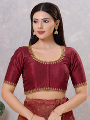 Zari Neckline Embroidery Round Neck Blouse