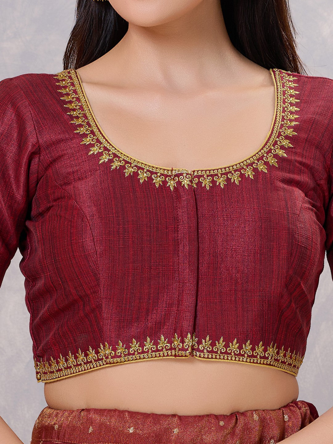 Zari Neckline Embroidery Round Neck Blouse