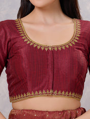 Zari Neckline Embroidery Round Neck Blouse
