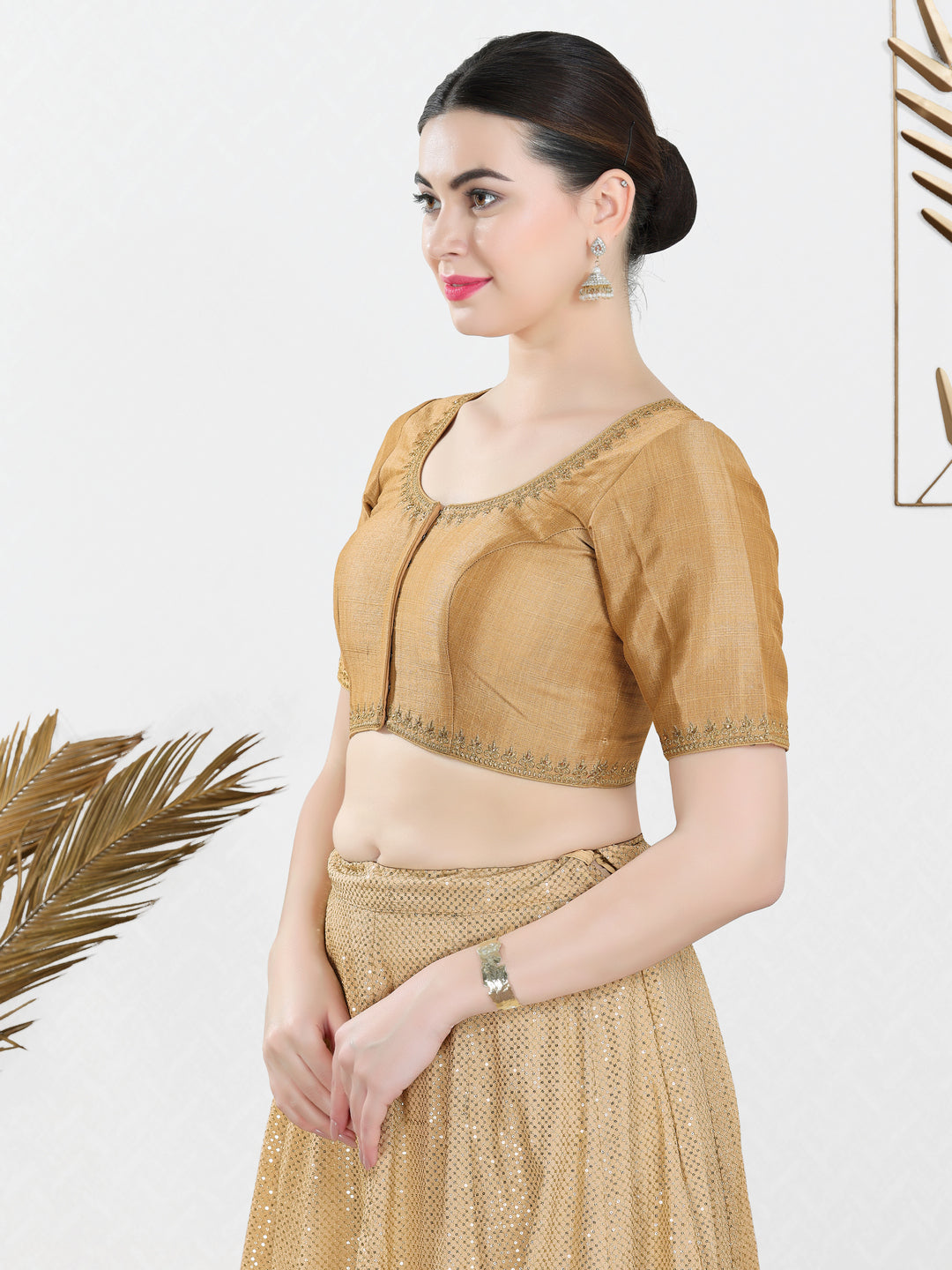 Zari Neckline Embroidery Round Neck Blouse