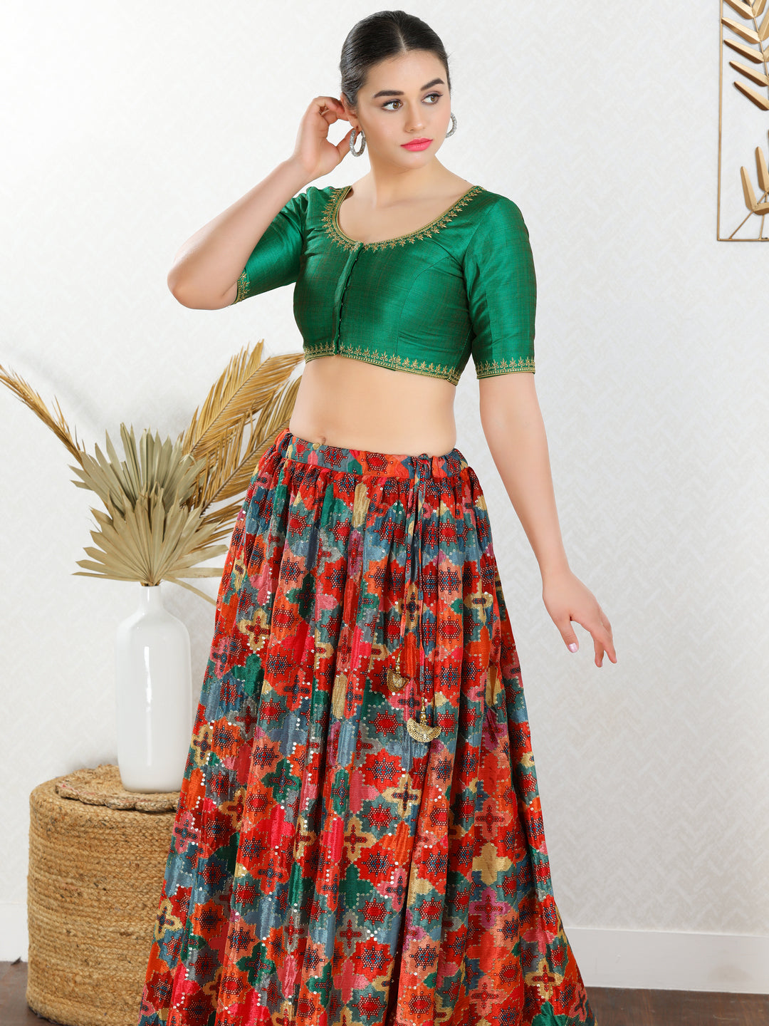 Zari Neckline Embroidery Round Neck Blouse