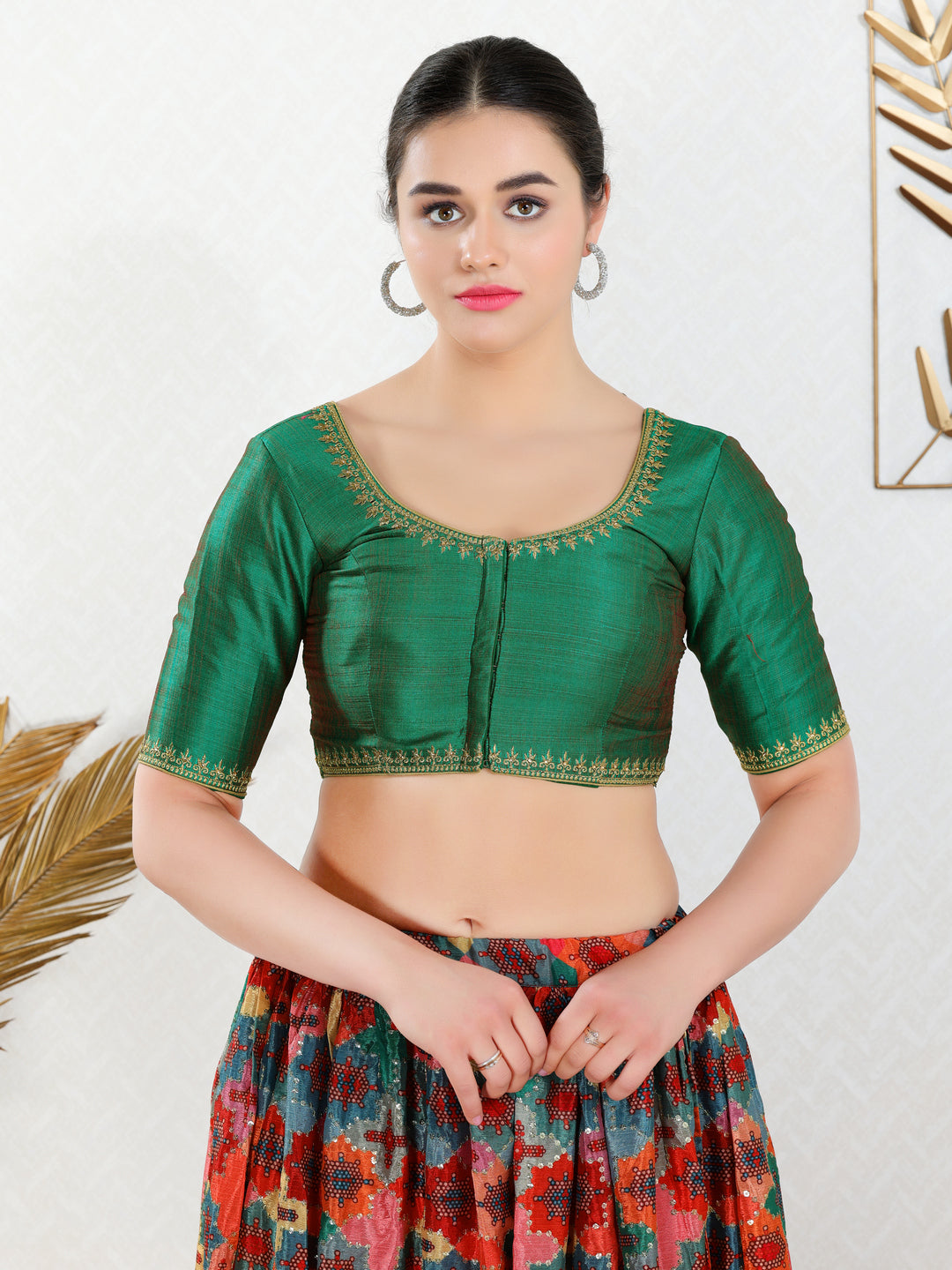 Zari Neckline Embroidery Round Neck Blouse