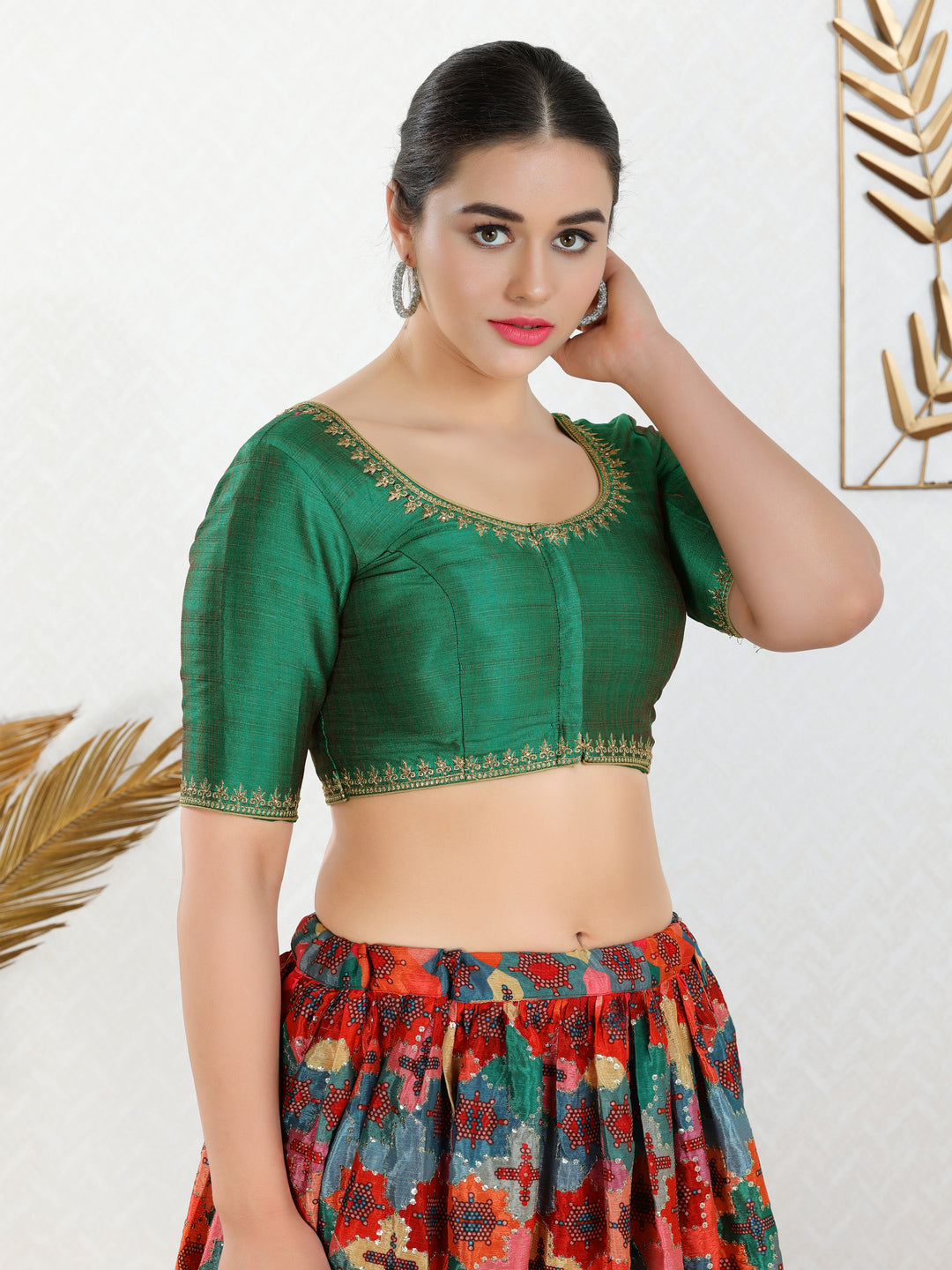 Zari Neckline Embroidery Round Neck Blouse