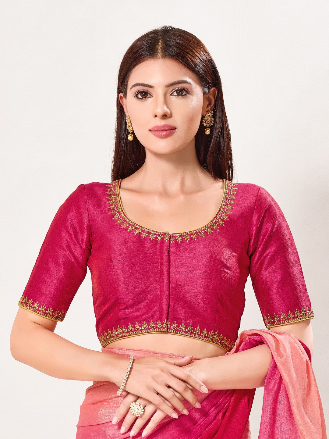 Zari Neckline Embroidery Round Neck Blouse