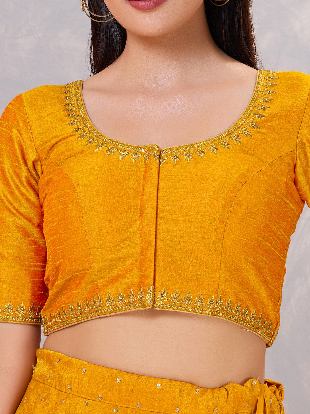 Zari Neckline Embroidery Round Neck Blouse
