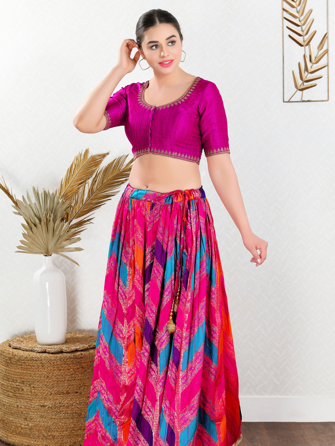 Zari Neckline Embroidery Round Neck Blouse