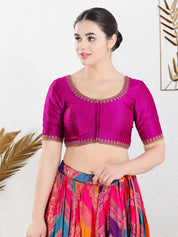 Zari Neckline Embroidery Round Neck Blouse