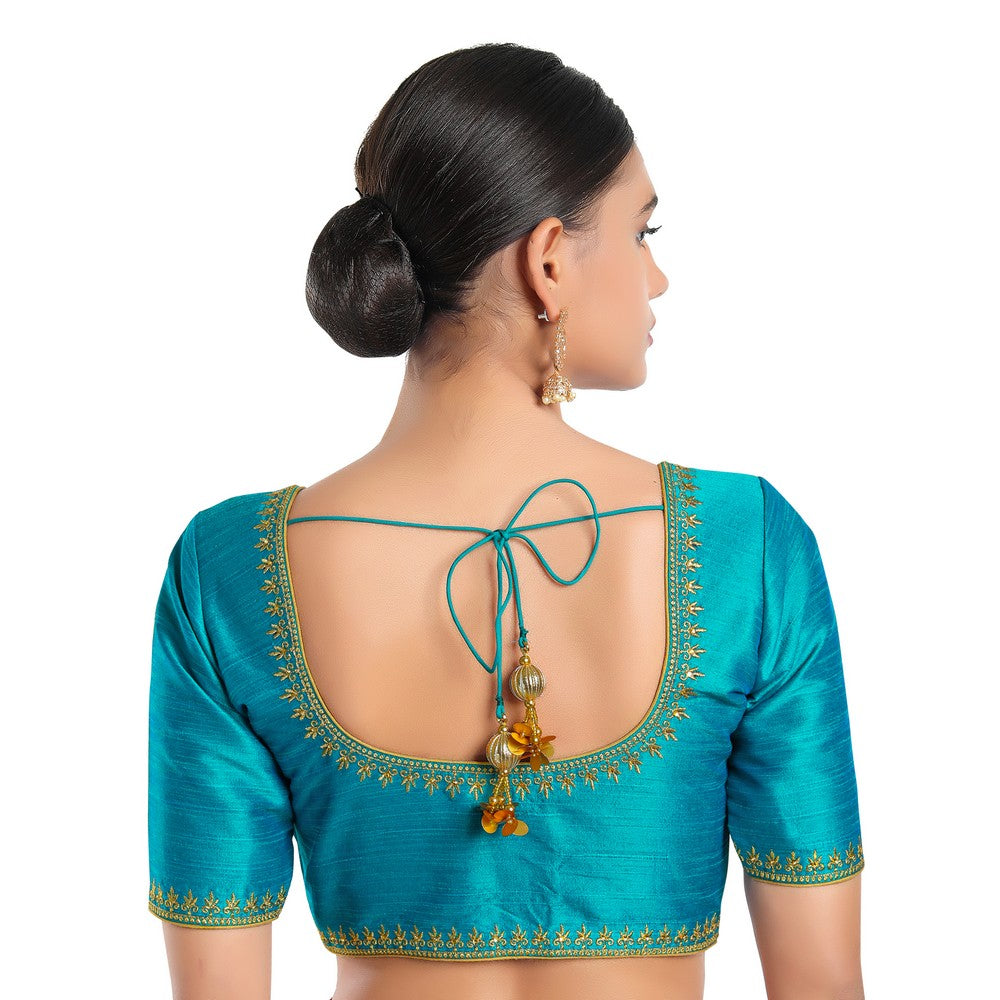 Zari Neckline Embroidery Round Neck Blouse
