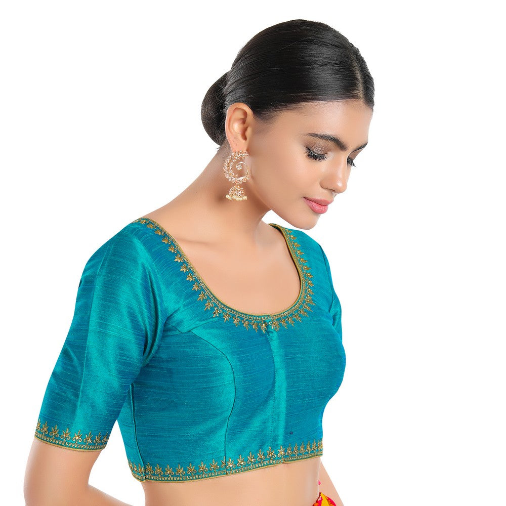 Zari Neckline Embroidery Round Neck Blouse