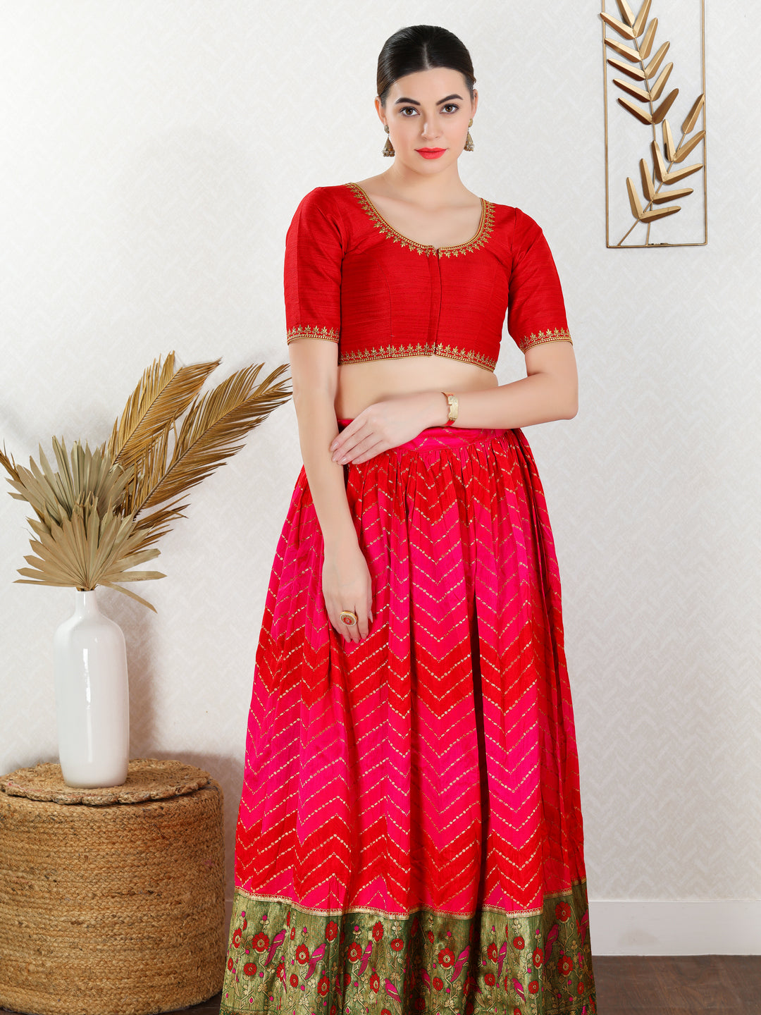Zari Neckline Embroidery Round Neck Blouse