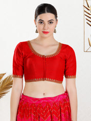 Zari Neckline Embroidery Round Neck Blouse