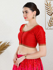 Zari Neckline Embroidery Round Neck Blouse