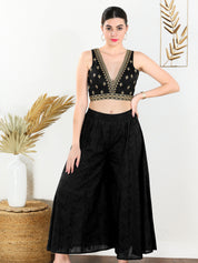 Vamas Machine Emvroidery V Neck Sleeveless Blouse With Waist Yoke