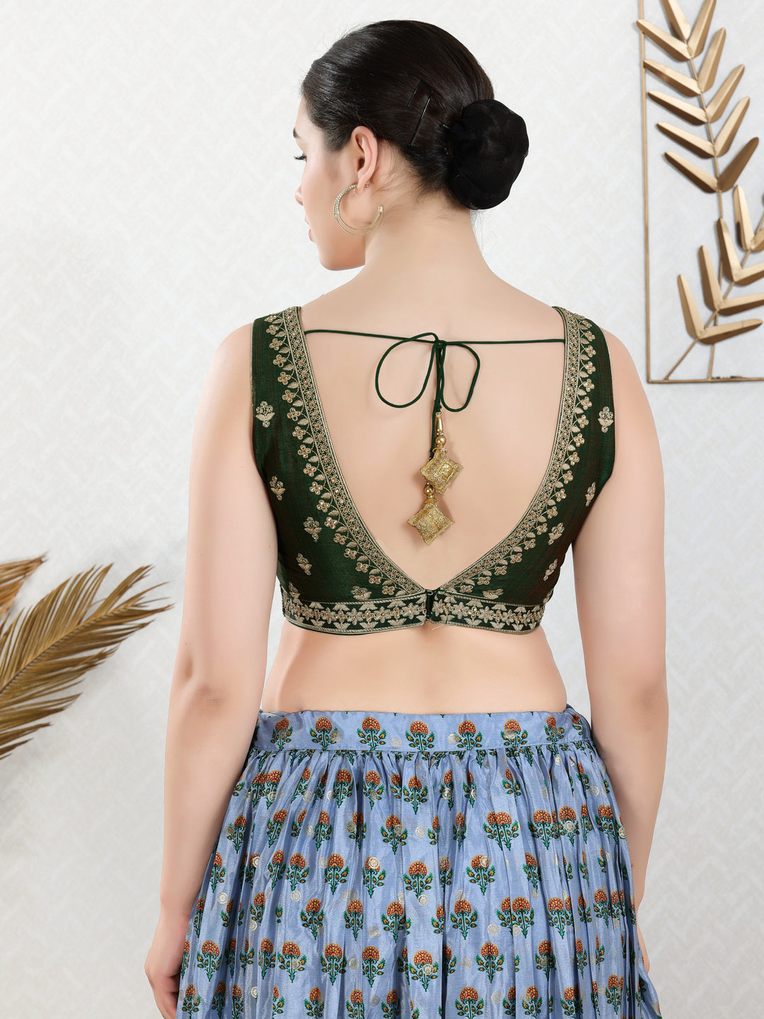 Vamas Machine Emvroidery V Neck Sleeveless Blouse With Waist Yoke