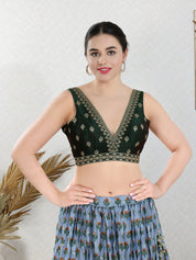 Vamas Machine Emvroidery V Neck Sleeveless Blouse With Waist Yoke