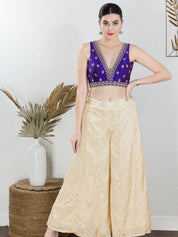 Vamas Machine Emvroidery V Neck Sleeveless Blouse With Waist Yoke