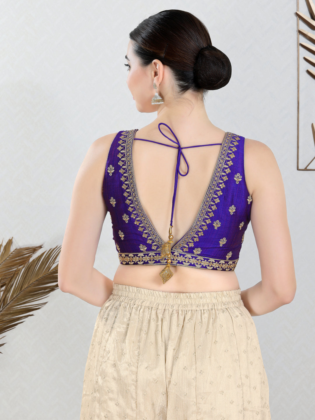 Vamas Machine Emvroidery V Neck Sleeveless Blouse With Waist Yoke