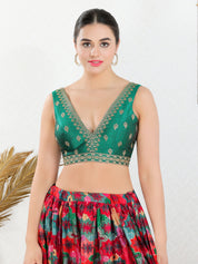 Vamas Machine Emvroidery V Neck Sleeveless Blouse With Waist Yoke