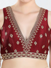 Vamas Machine Emvroidery V Neck Sleeveless Blouse With Waist Yoke
