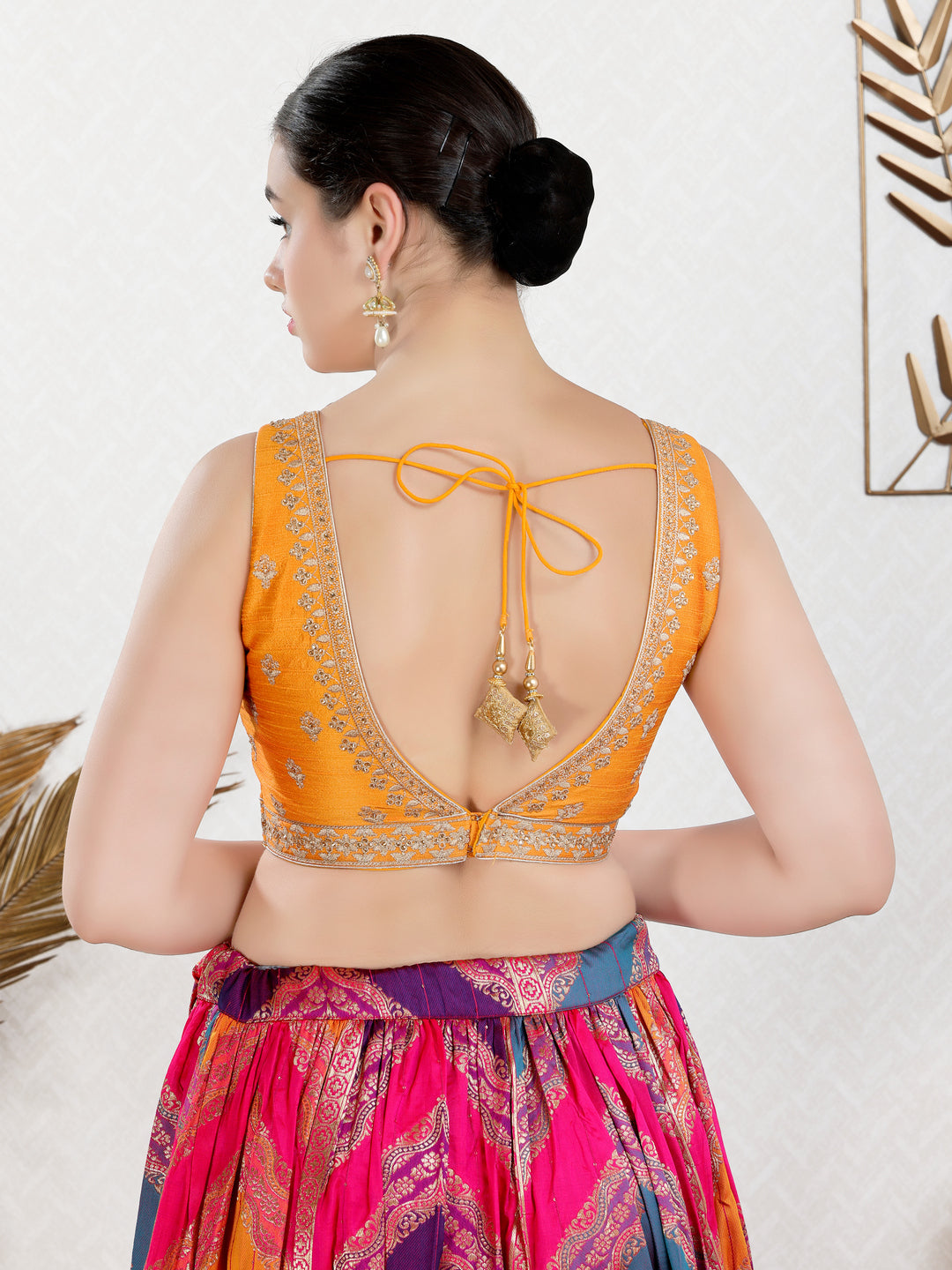 Vamas Machine Emvroidery V Neck Sleeveless Blouse With Waist Yoke