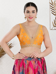 Vamas Machine Emvroidery V Neck Sleeveless Blouse With Waist Yoke