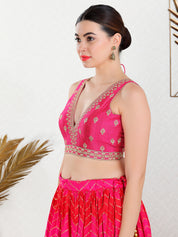 Vamas Machine Emvroidery V Neck Sleeveless Blouse With Waist Yoke