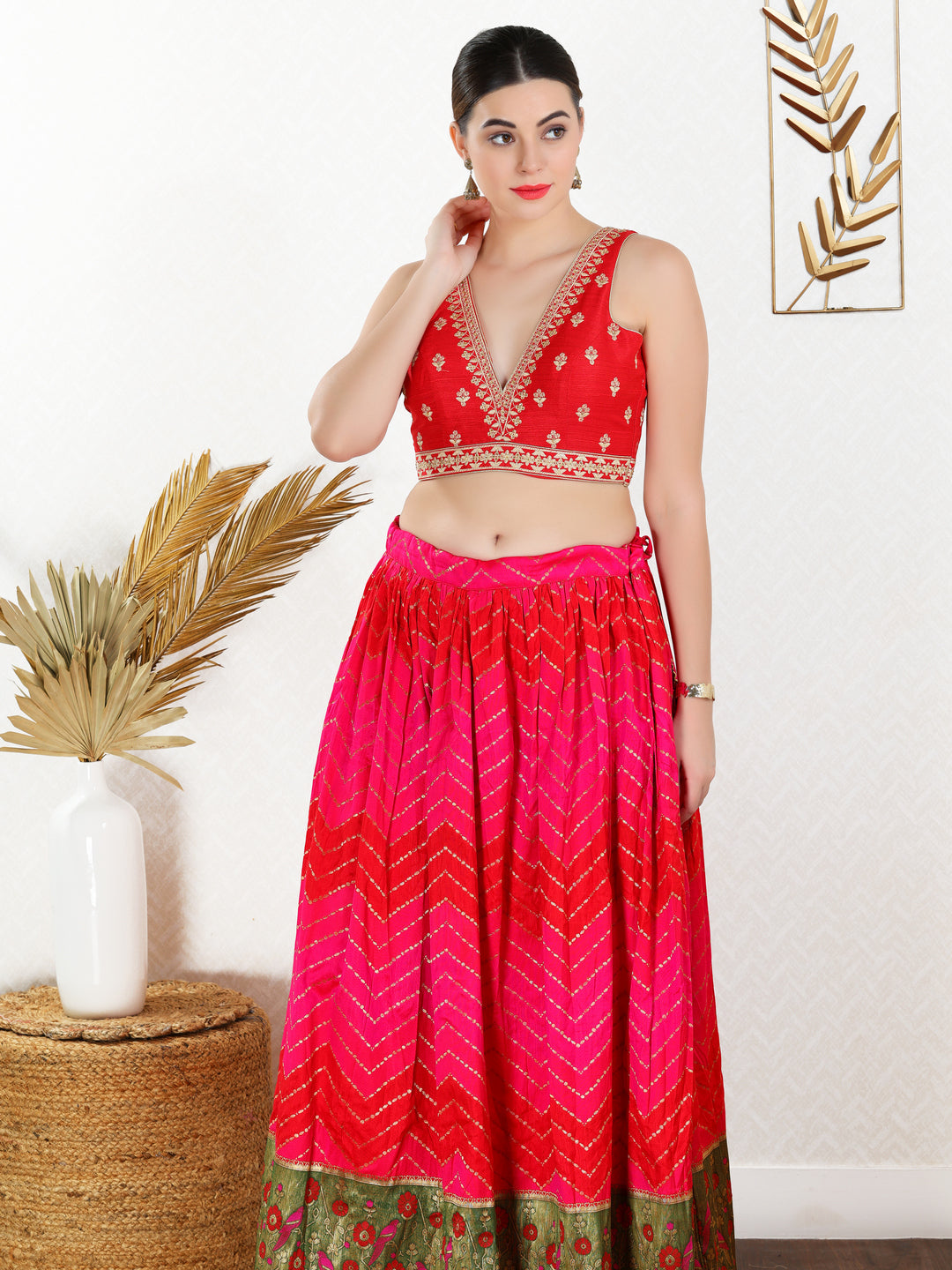 Vamas Machine Emvroidery V Neck Sleeveless Blouse With Waist Yoke