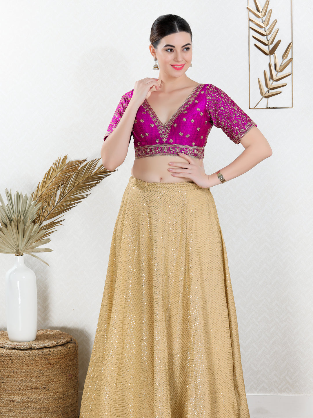 V Neckline And Yoke Embroidered Wedding Wear Blouse