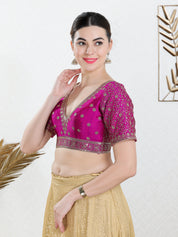 V Neckline And Yoke Embroidered Wedding Wear Blouse