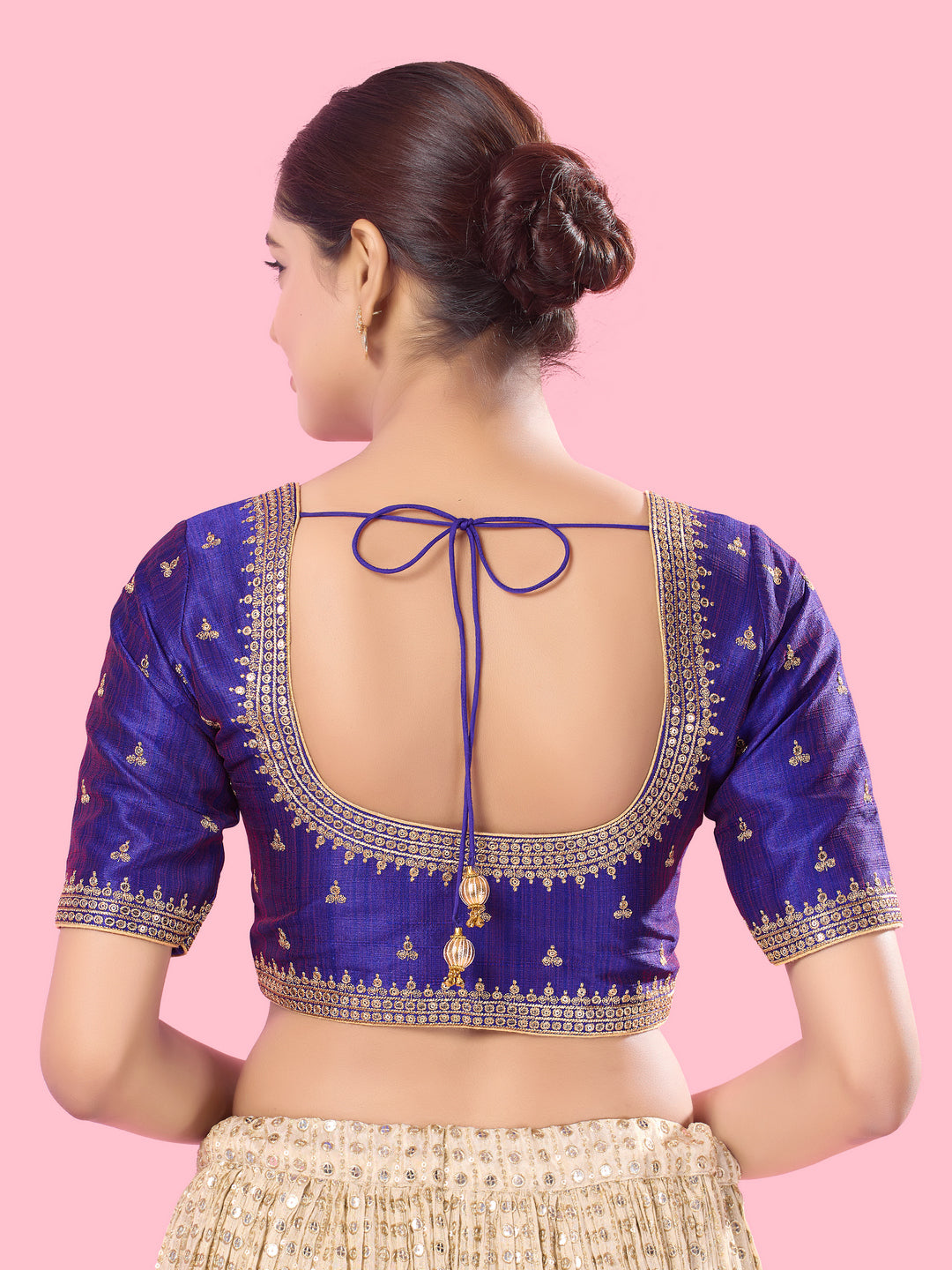 Round Neck Machine Embroidery Wedding Wear Blouse
