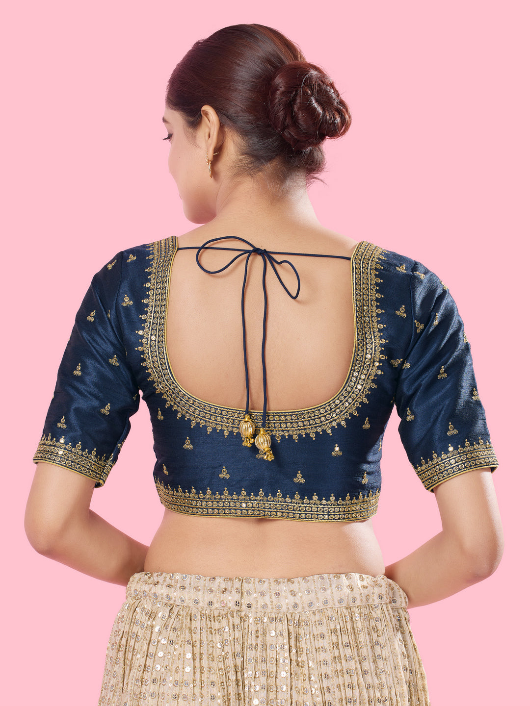 Round Neck Machine Embroidery Wedding Wear Blouse