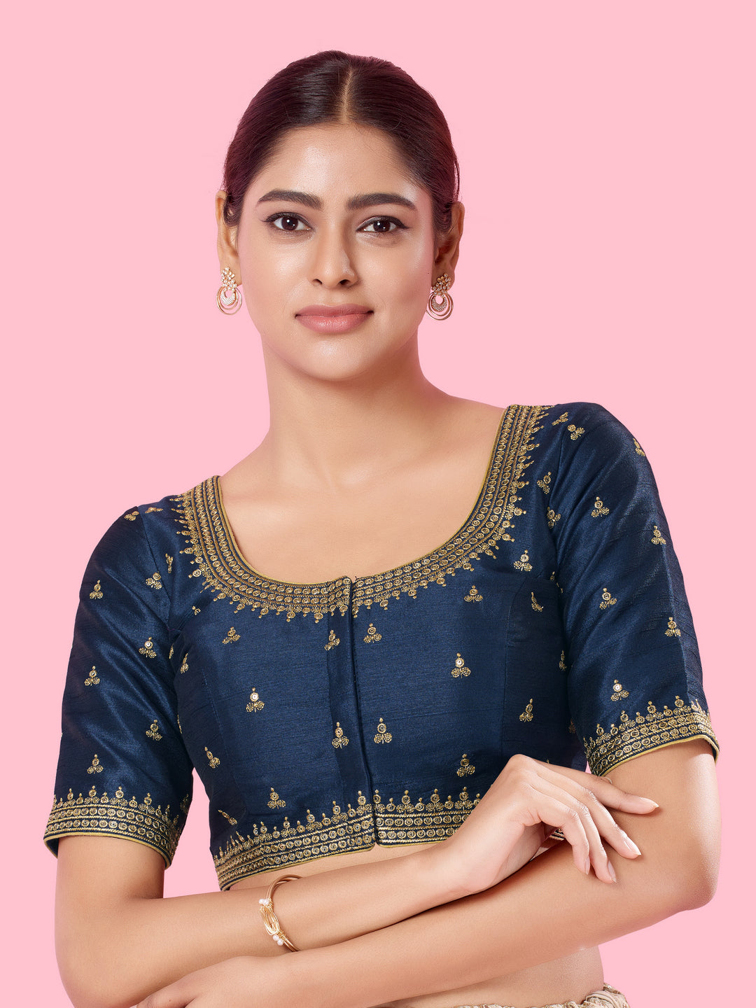 Round Neck Machine Embroidery Wedding Wear Blouse