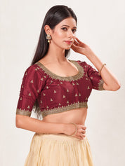 Round Neck Machine Embroidery Wedding Wear Blouse