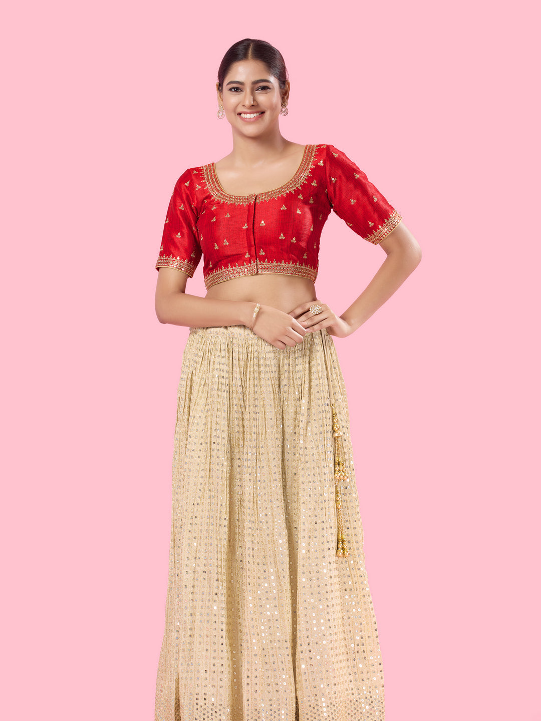 Round Neck Machine Embroidery Wedding Wear Blouse