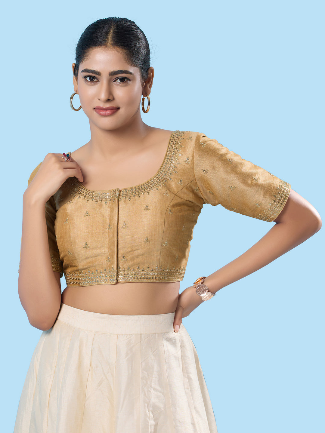 Round Neck Machine Embroidery Wedding Wear Blouse