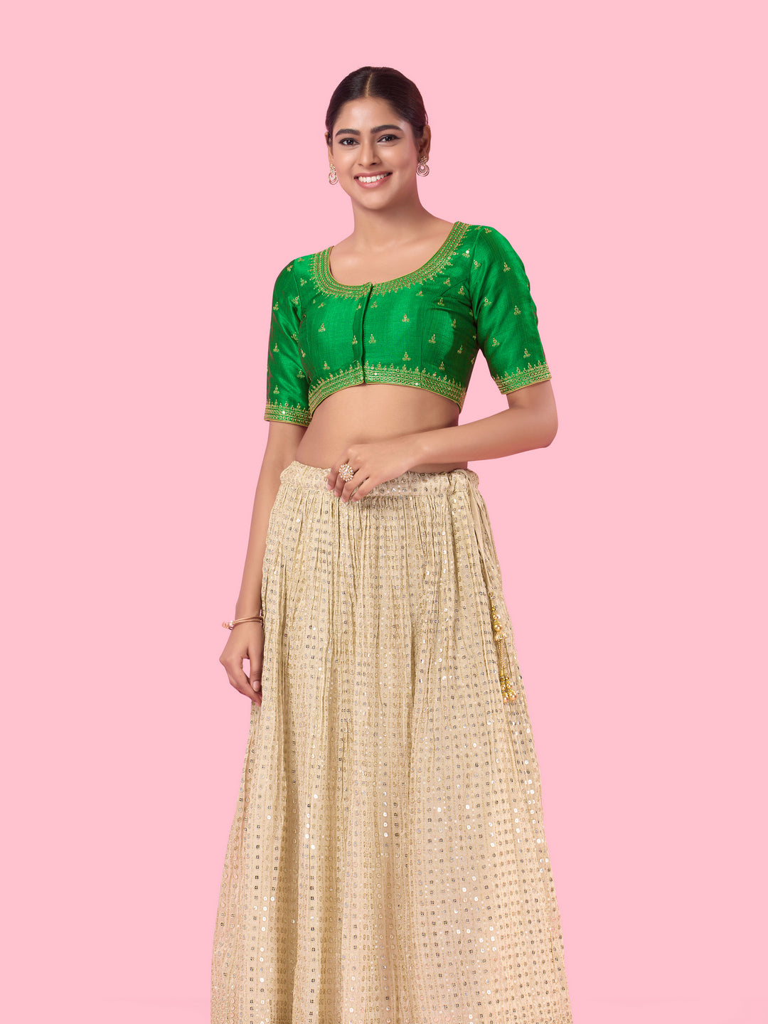 Round Neck Machine Embroidery Wedding Wear Blouse
