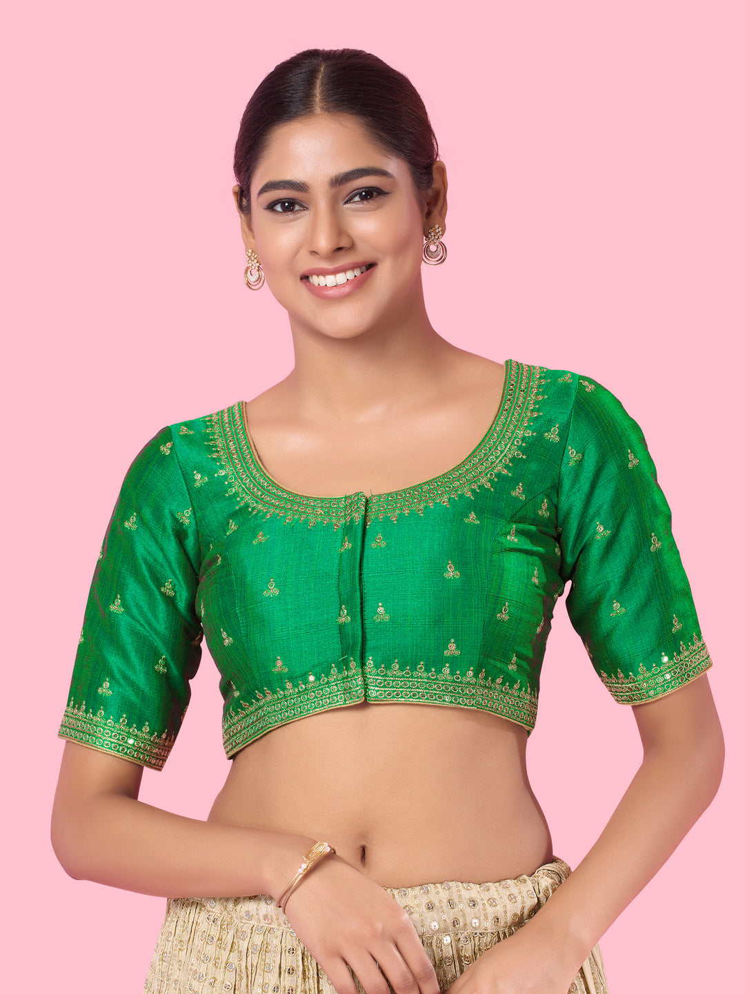 Round Neck Machine Embroidery Wedding Wear Blouse