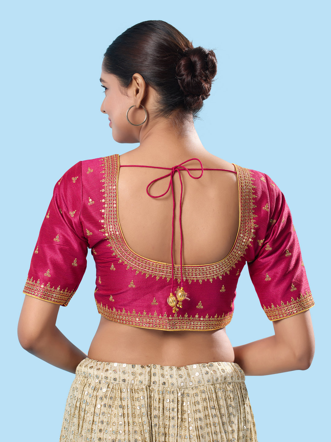 Round Neck Machine Embroidery Wedding Wear Blouse