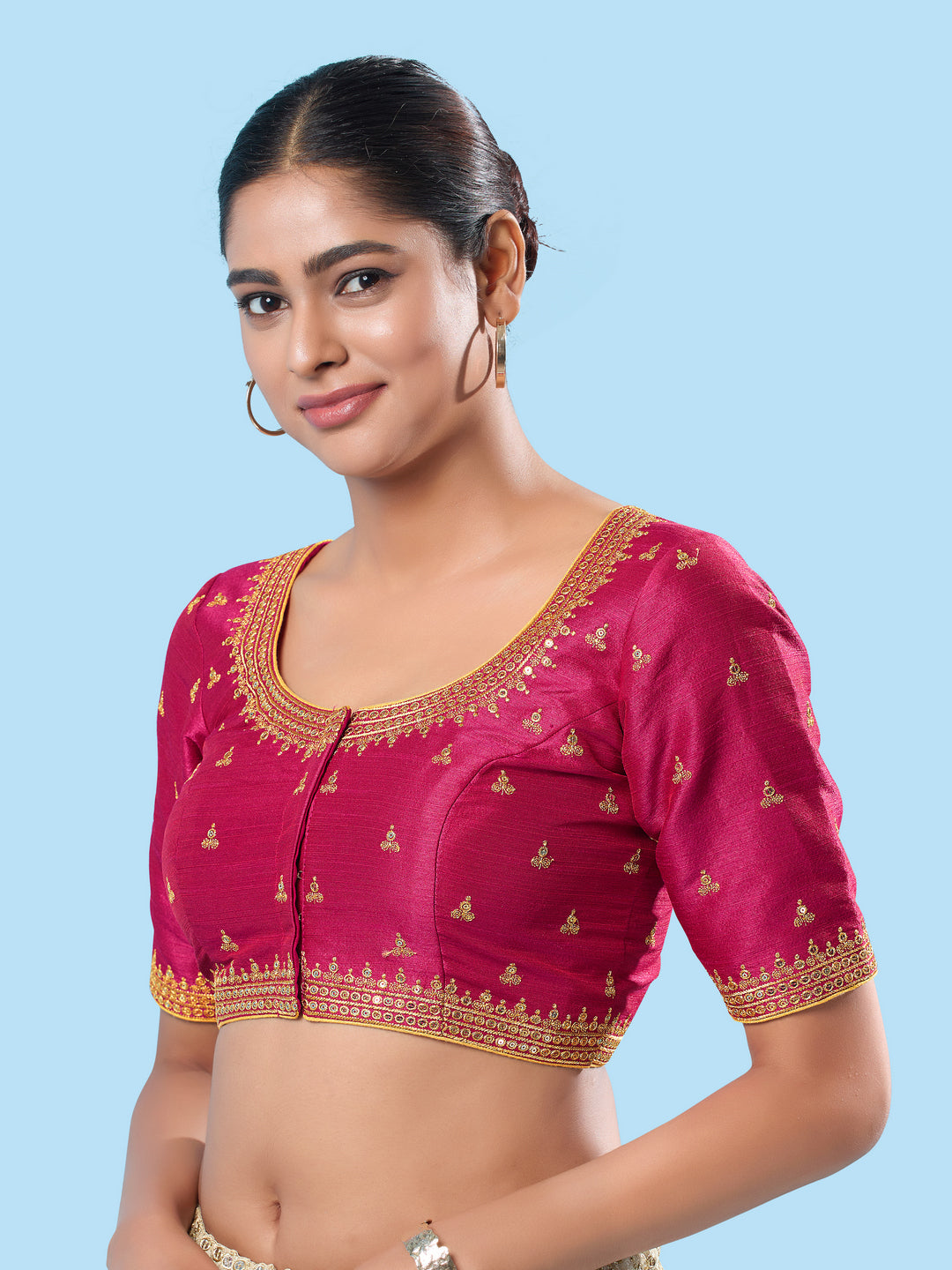 Round Neck Machine Embroidery Wedding Wear Blouse